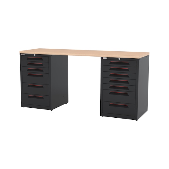 Werkbank CRAFT mit 2 Schubladenschr&auml;nke - WRKBANK-2SHRNK-13SL-2000-H953-BCH
