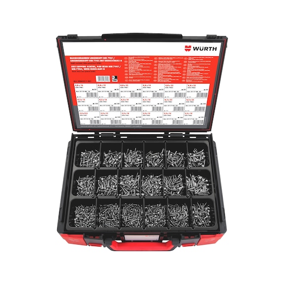 Viti autofilettanti, testa cilindrica bombata DIN 7981 / testa goccia sego DIN 7983, zincate, assortimento