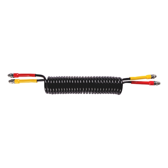 BASIC black pneumatic coiled hose made of PUR with pre-assembled short adapters/nipples M16 x 1.5 - 1