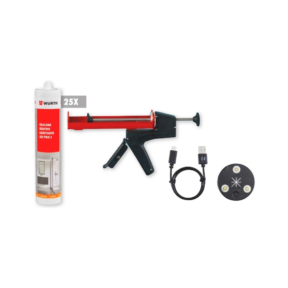 Kit silicone neutro sanitario con pistola e lampada