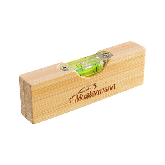 Bamboo bottle opener with spirit level - BTLOPN-PRNT-LEVEL-BAMBOO-PACK-GRAVED