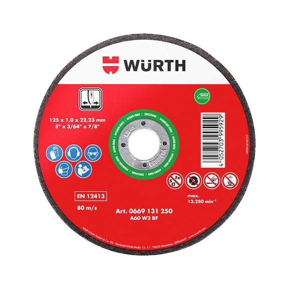 Cutting disc for steel and stainless steel - CUTDISC-GREEN-A2-SR-TH1,0-BR22,2-D125MM