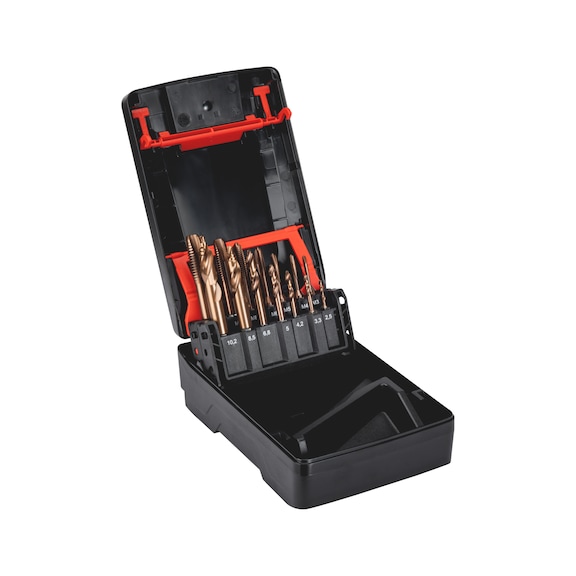 Gewindebohrersortiment HSCo nanoProtect Sechskant M3-M12 14-tlg. inkl. Spiralbohrer f&uuml;r Bohr- und Tangentialschlagschrauber - MGBO-SET-HSCO-NANOPROTECT-6KT-14TLG