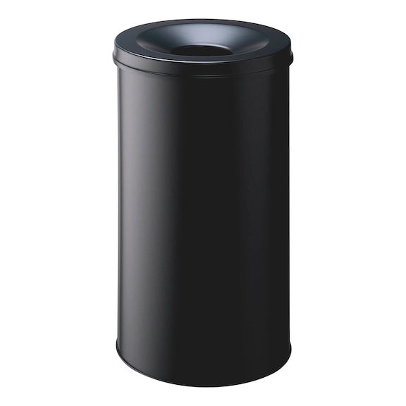 Waste paper basket with flame extinguishing lid - WASTECAN-FIREEXTINGUISHERLID-BLACK-60LTR