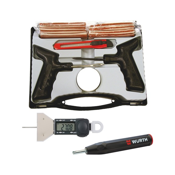 Conjunto Repara&ccedil;&atilde;o de pneus, Chave de extra&ccedil;&atilde;o e Profund&iacute;metro digital - CONJ. REP. PNEUS, CHAVE V., PROF., 66PCS
