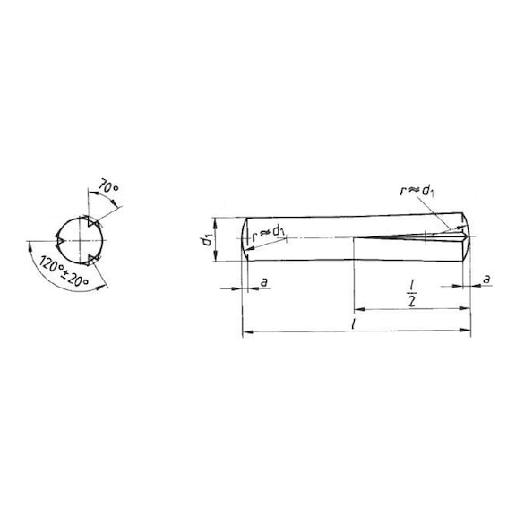 Taper-grooved dowel pin - PIN-TAPGRVD-ISO8745-(A2C)-10X70