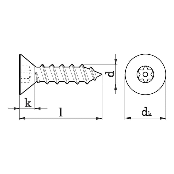 Tapping screw countersunk - SCR-CS-A2/70-(TX20-PIN)-4,2X13