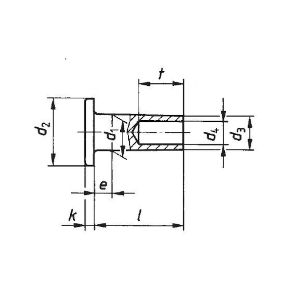 Rivet for brake and clutch linings - RIV-MHD-DIN7338-B-(A2K)-6X22