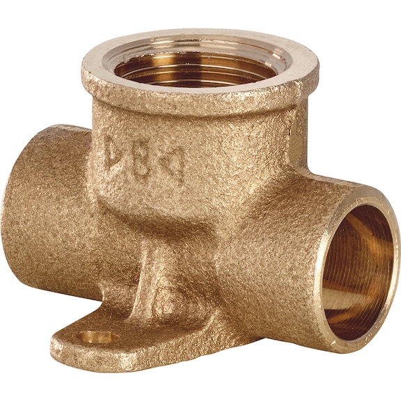 Ceiling T-piece, two-wing flange EN1254, gunmetal, 4490 - FITT-DECK T-EN1254-IG-RG-15X1/2X15-4490