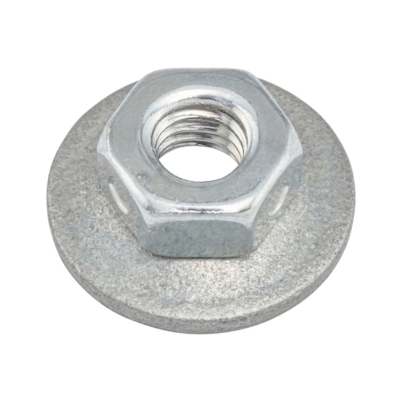 Hexagon nut with clamping piece and clamping disc Blue passivated zinc plated 8 steel (A4B) - 1
