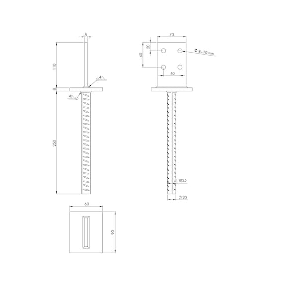 Pilarikenkä I-malli harjateräksellä kuumasinkitty - PILARIKENKÄ I-MALLI