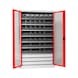 Fl&uuml;gelt&uuml;renschrank Tiefe 500 mm mit Sichtfenstert&uuml;ren und System-Lagerboxen W-SLB Gr&ouml;&szlig;e 3 und 4 - FLGTRSHRNK-SICHTF-SLB-FB521S-BOX-RAL3020 - 1