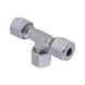 Adjustable T-shaped sealing cone fitting ISO 8434-1, zinc-nickel-plated steel, cutting ring connection with o-ring - 1