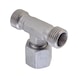 Adjustable T-shaped sealing cone fitting ISO 8434-1, zinc-nickel-plated steel, cutting ring connection with o-ring - 1