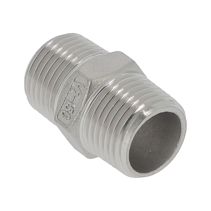 Mamelon hexagonal inox A4 mâle-mâle pour raccord étanche