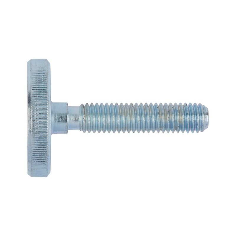 Knurled thumb screw, low profile DIN 653, blue passivated zinc plated 5.8 steel (A2K) - SCR-KNRL-DIN653-B-5.8-(A2K)-M4X6