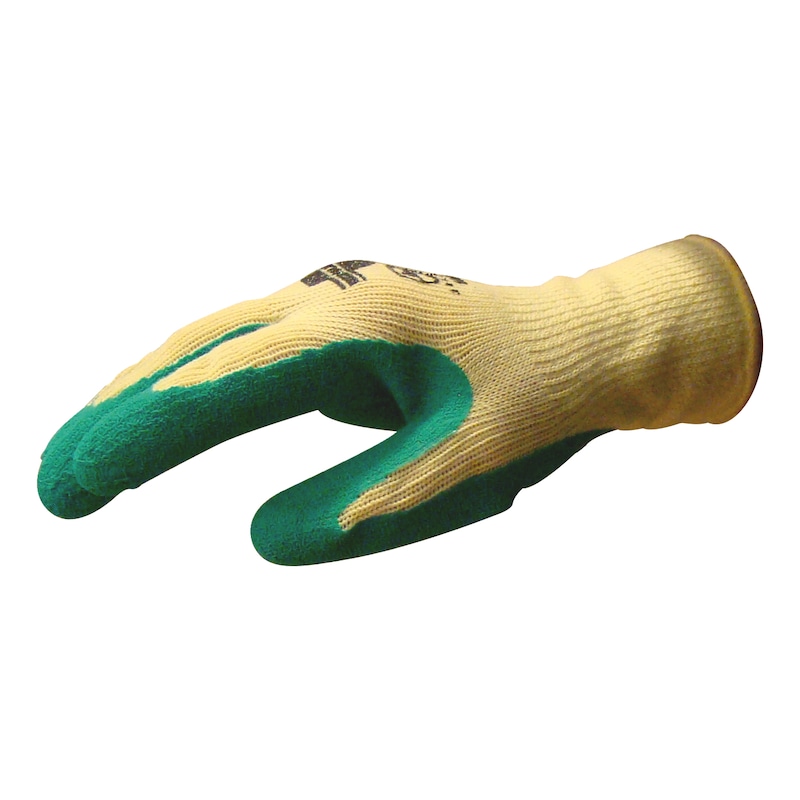 Werkhandschoen groen/geel met latex coating Werkhandschoen groen/geel met latex coating