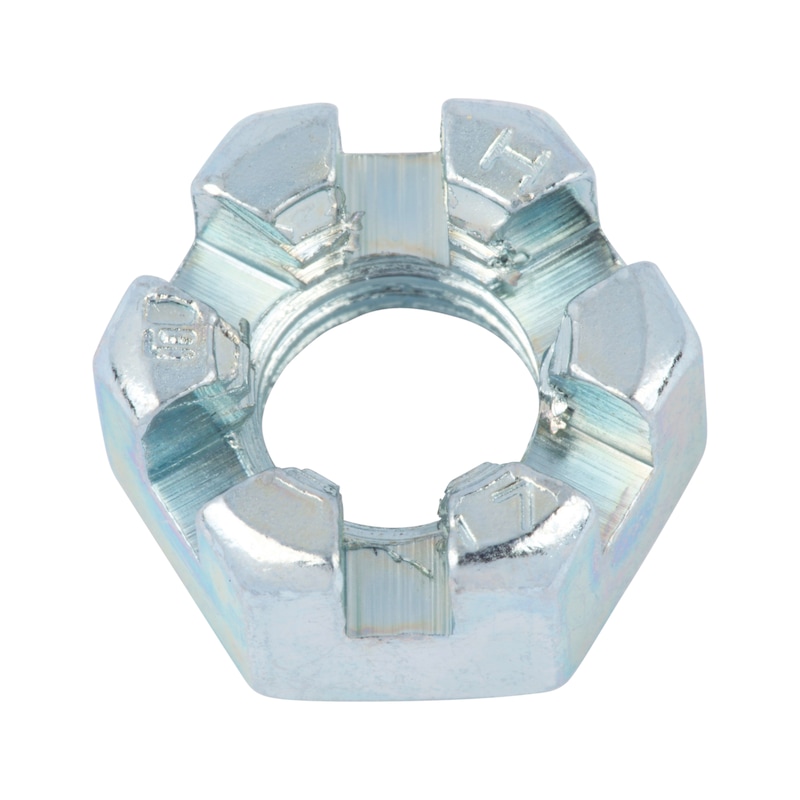 Écrou à créneaux forme basse - DIN 937 - acier zingué (VZD) - filetage fin