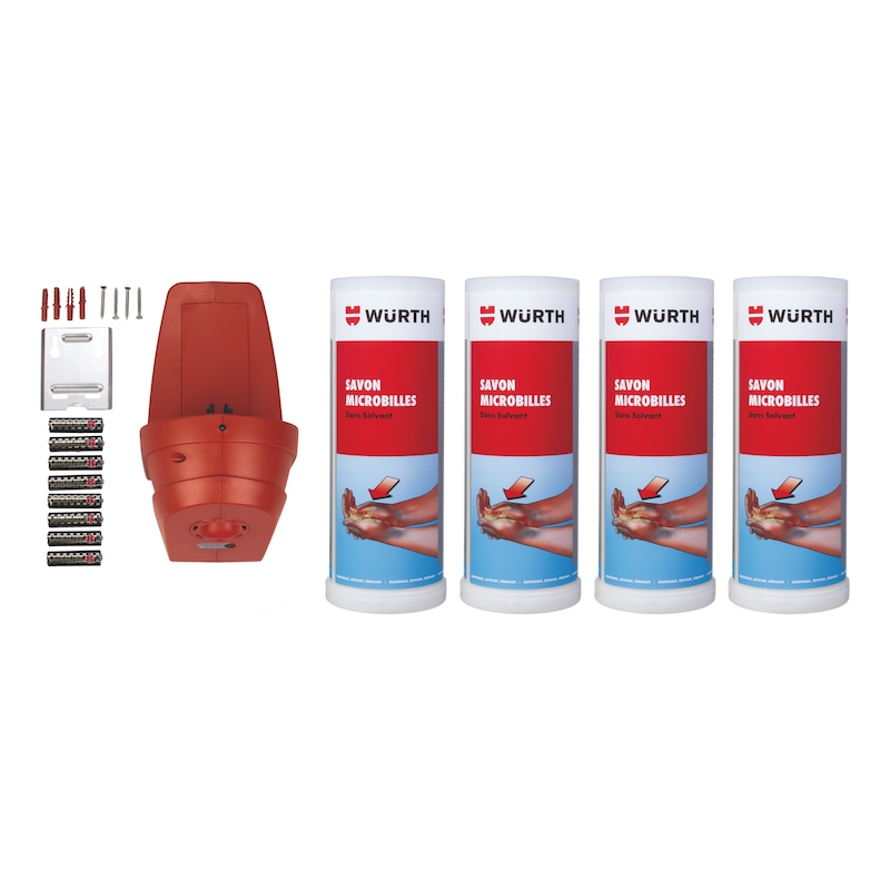 Kit de démarrage doseur Touch Free + savon microbilles sans solvant - 5 pcs
