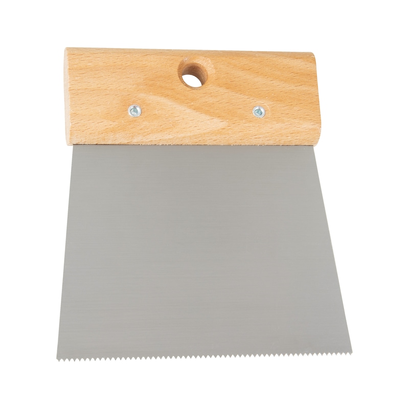 Spatule à colle finement dentelée avec manche en bois
