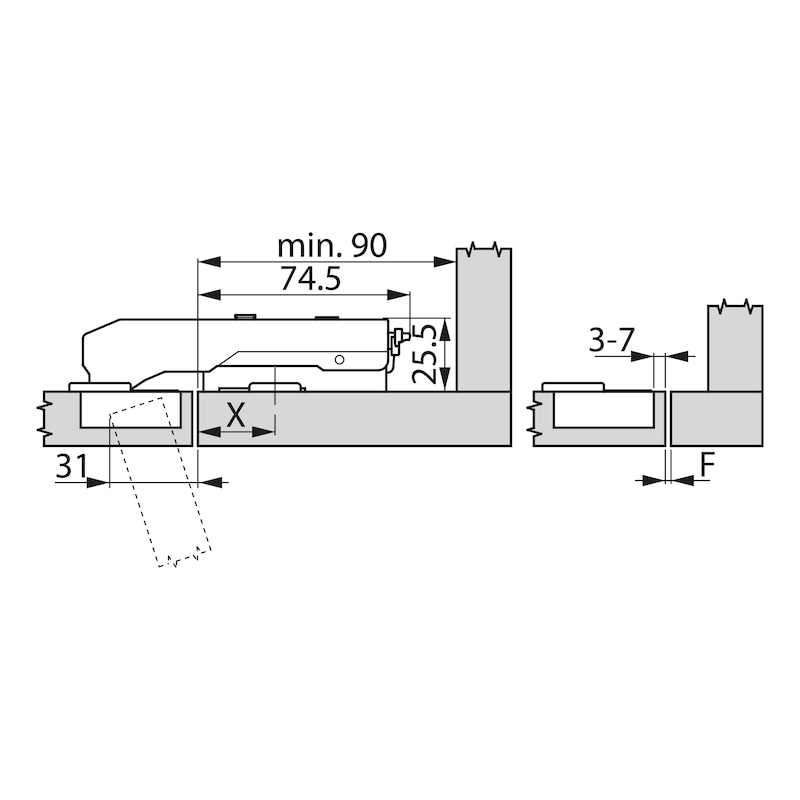 Stollenscharnier TIOMOS Impresso 110 / 90 E - SHAN-TS-IMPRESSO-110-90-GB-BB-ELGND