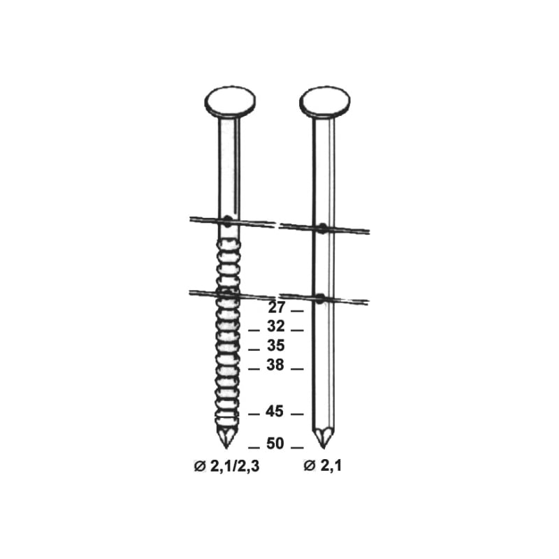 Pointes en rouleau 16° brutes annelées pour bois-bois - tête plate