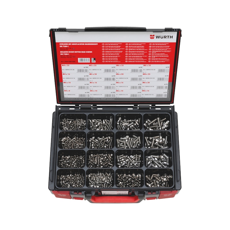 Coffret de 1000 vis à tête demi-ronde ISO 7380-1 inox A2
