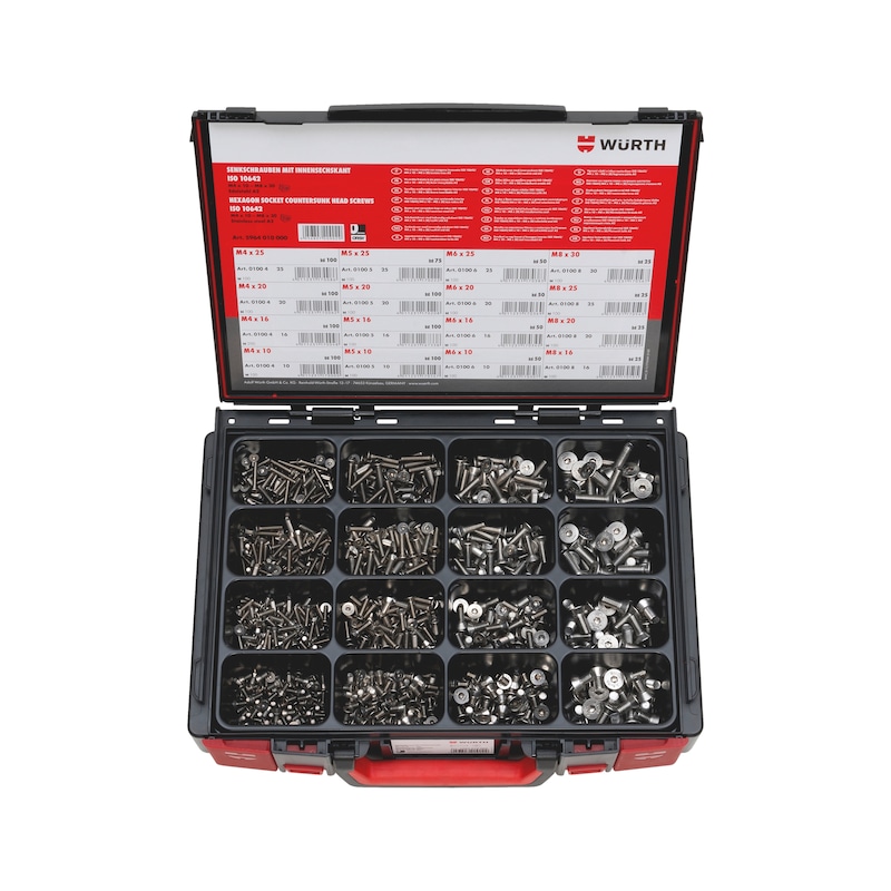Coffret de vis à tête fraisée ISO 10642 inox A2 1075 pcs