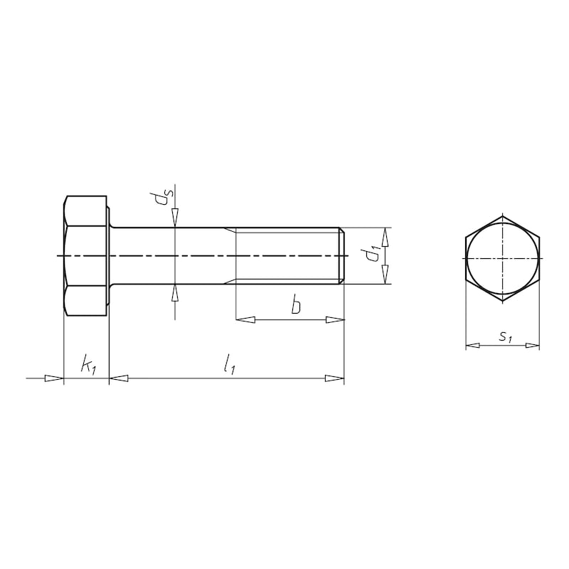 Skrutka so šesťhrannou hlavou DIN EN 14399-4, oceľ 10.9, žiarovo pozinkovaná (hdg), na vysokopevnostnú konštrukčnú skrutkovú montáž - SCR-EN14399/4-10.9-K1-WS32-(HDG)-M20X95
