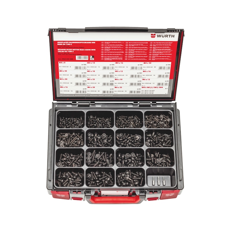 Coffret de vis à tête demi-ronde ISO 7380-2 acier zingué noir