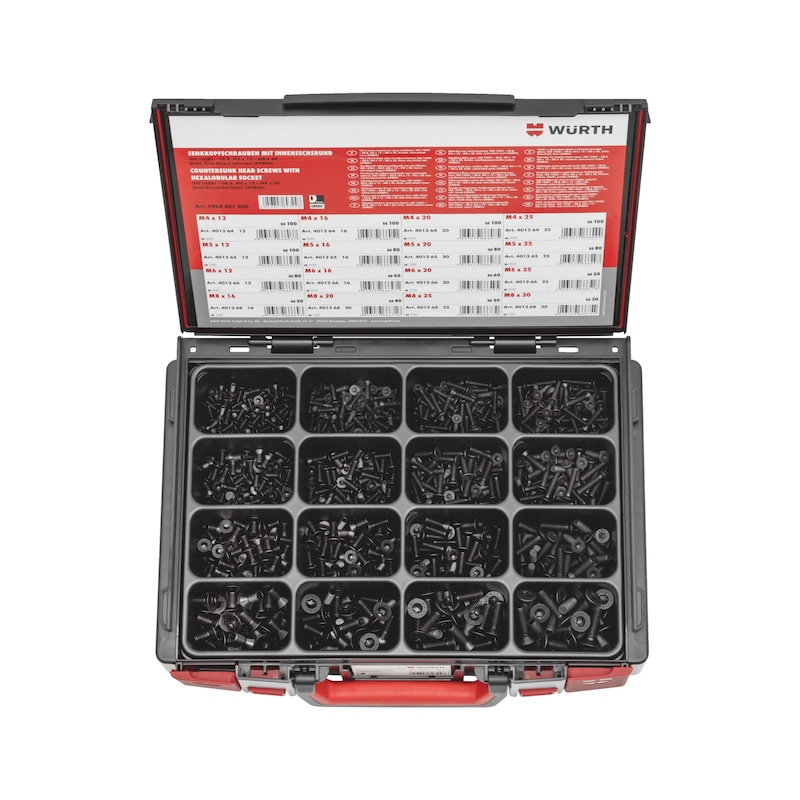 Coffret de vis à tête fraisée ISO 14581 acier zingué noir Sysko