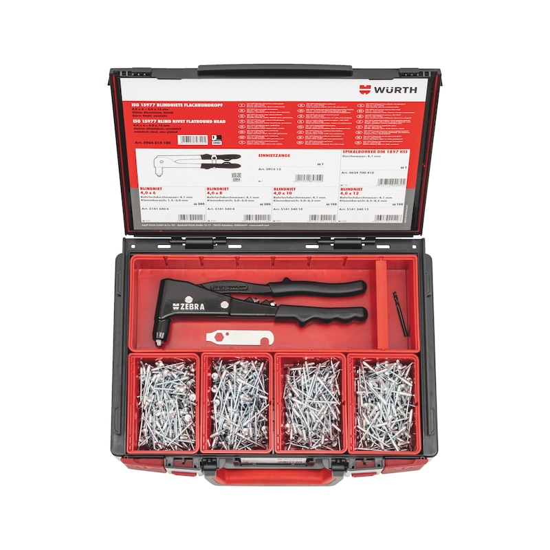 Coffret de rivets aveugles tête plate ISO 15977 avec pince - Sysko