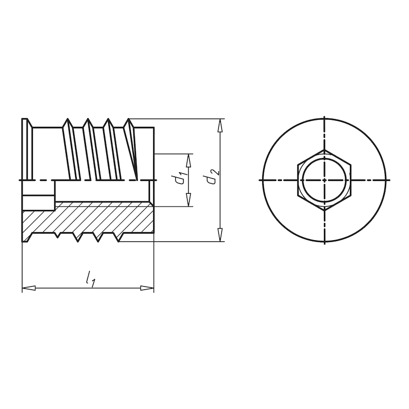 Insert à bois SKD - autotaraudeur - 6 pans - acier brut | WURTH