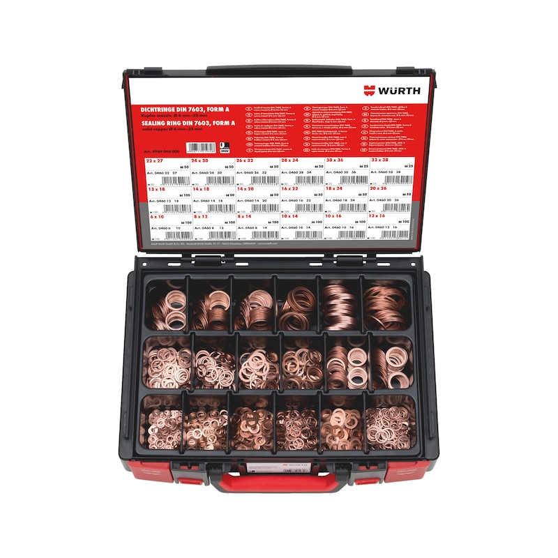 
Sealing ring assortment DIN 7603 shape A 1,350 pieces in system case 4.4.1.
