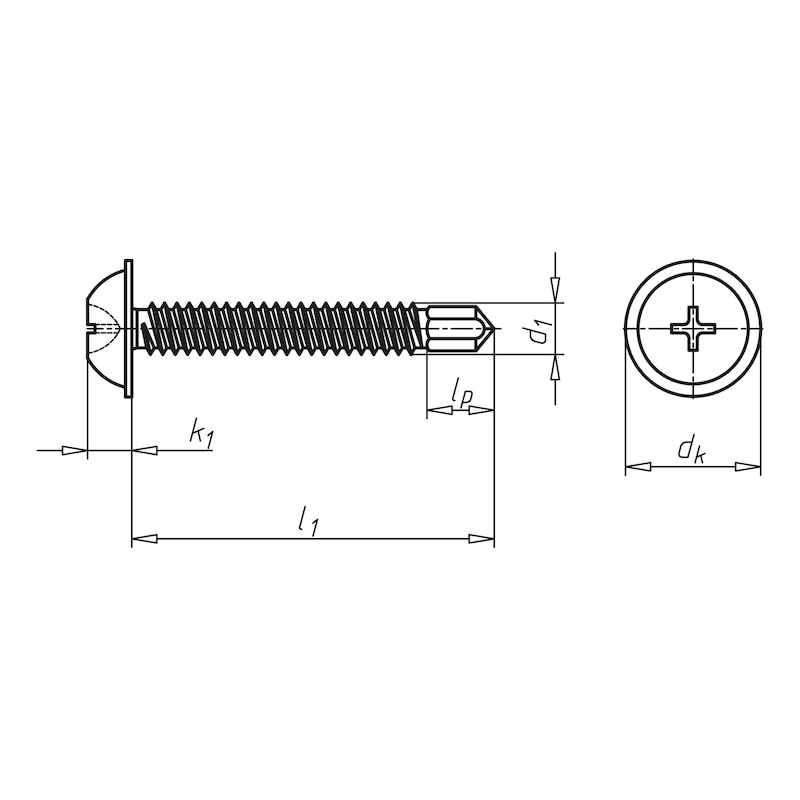 Drilling screw, pan head with collar and H cross recess pias<SUP>®</SUP> - SCR-DBIT-PANHD-FLG-H2-(ZFBM)-4,2X19