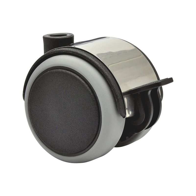 Roulette pivotante jumelée souple - frein chromé