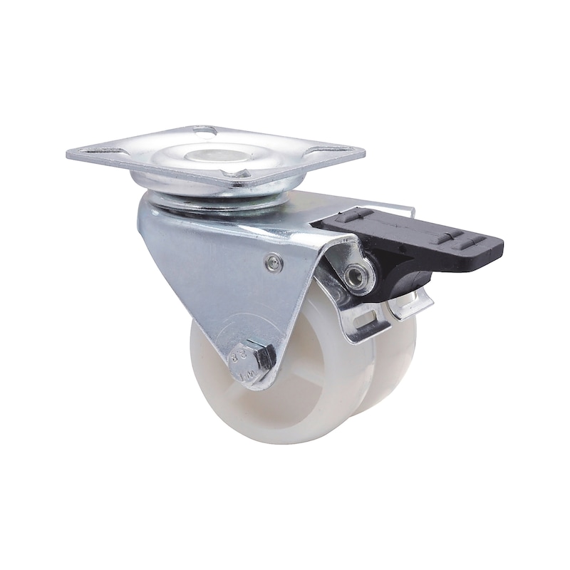 Roulette pivotante jumelée rigide avec frein