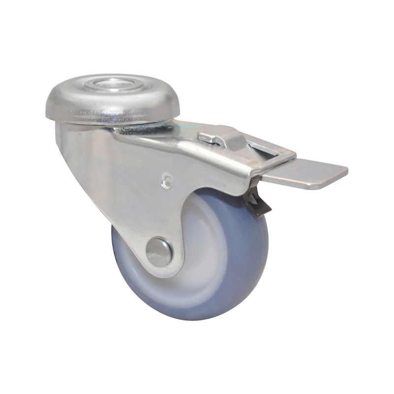 Roulette pivotante ultra-souple ECO frein et trou de boulon