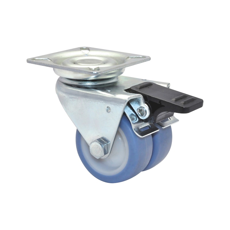 Roulette pivotante jumelée ultra-souple avec frein