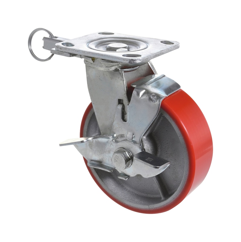 Roulette pivotante avec frein pour usage intensif et charges lourdes
