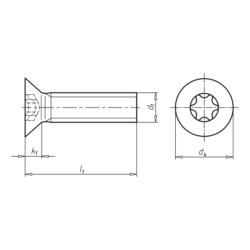 Senkschraube mit Innensechsrund ISO 14581, Stahl FK08.8, verzinkt, blau passiviert (A2K) - SHR-ISO14581-08.8-TX30-(A2K)-M6X30