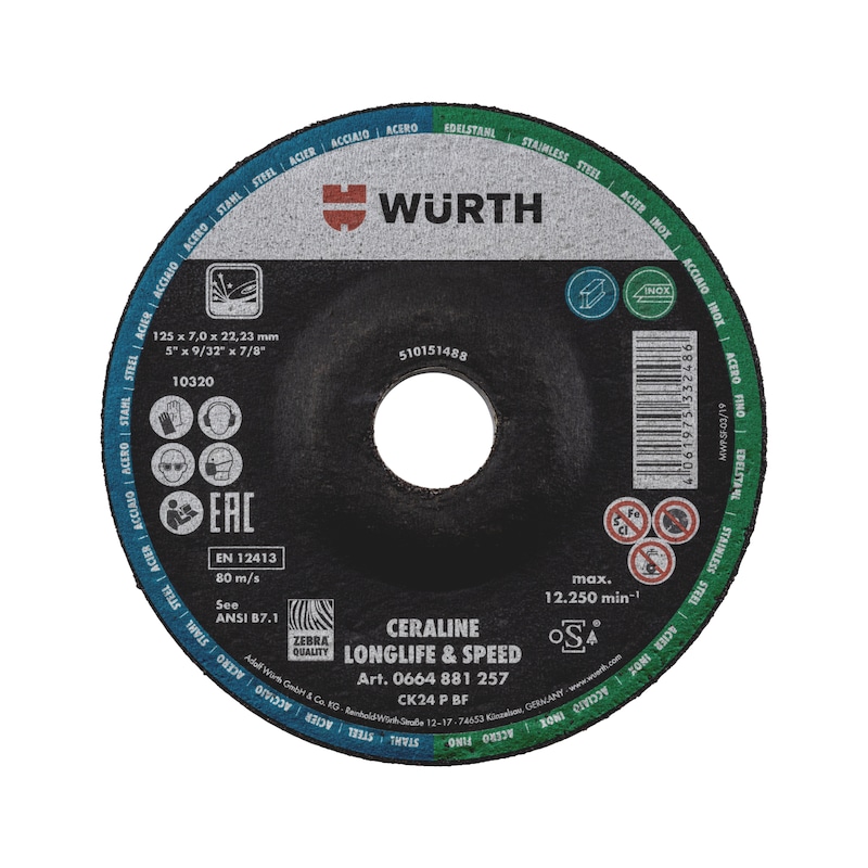 Disque à meuler acier et inox CERALINE - Ø125 et 230mm