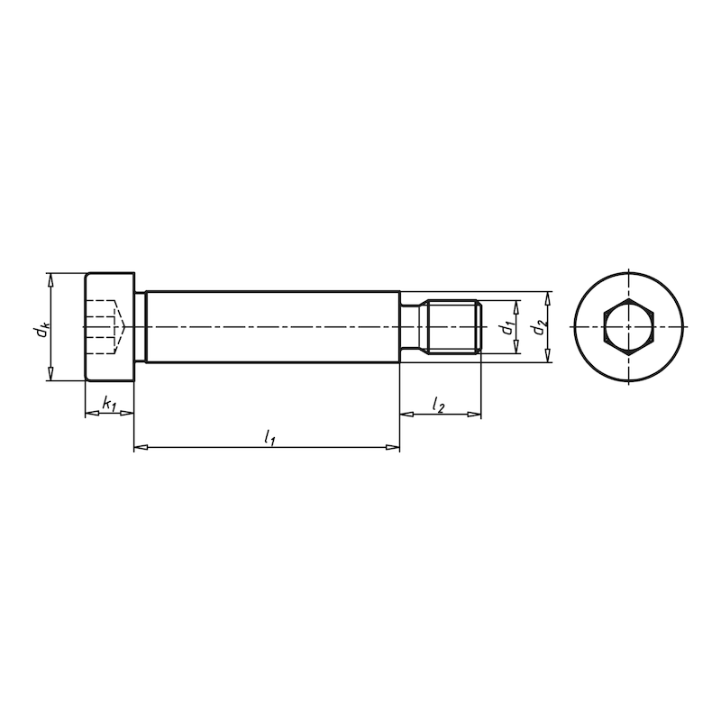 Cheese head screw with hexagon socket head and shoulder ISO 7379, steel 12.9, plain, tolerance h8 - SCR-CYL-ISO7379-012.9-H8-DS20-M16X80