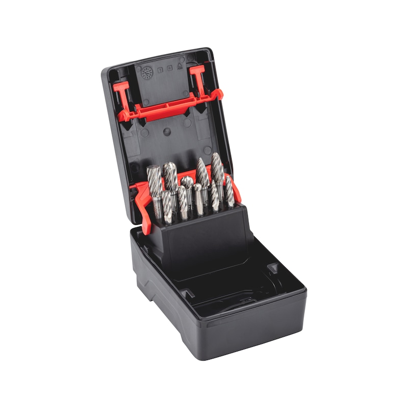 Coffret de 10 fraises en carbure cannelées à denture INOX