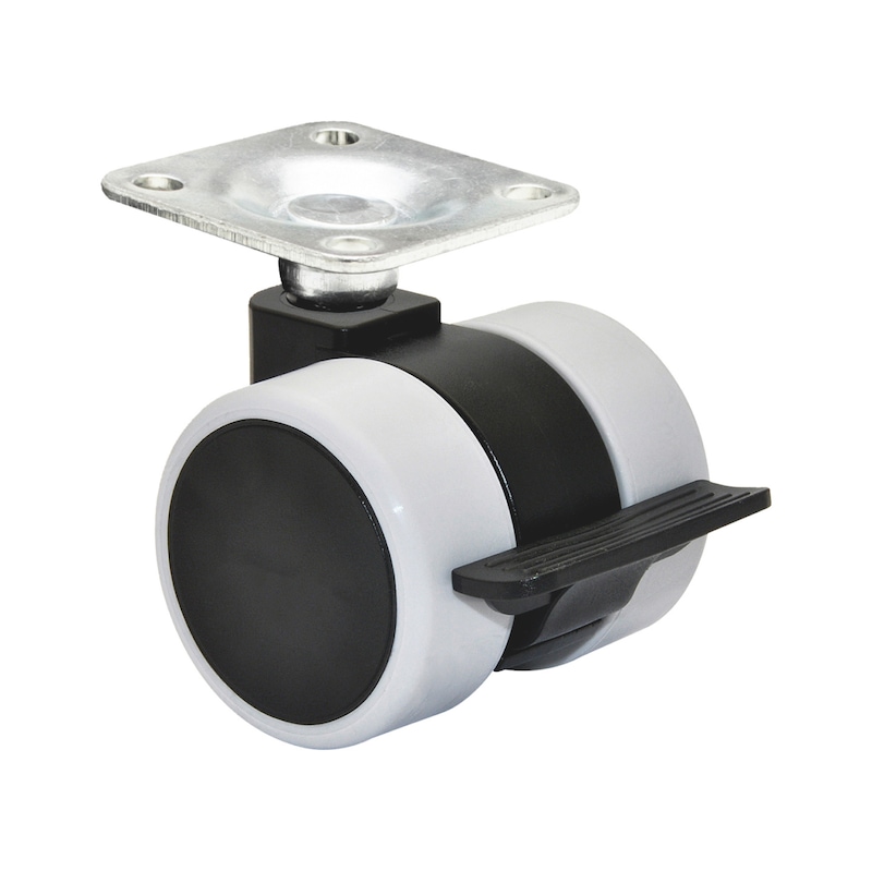 Roulette jumelée pour meuble usage intensif avec frein