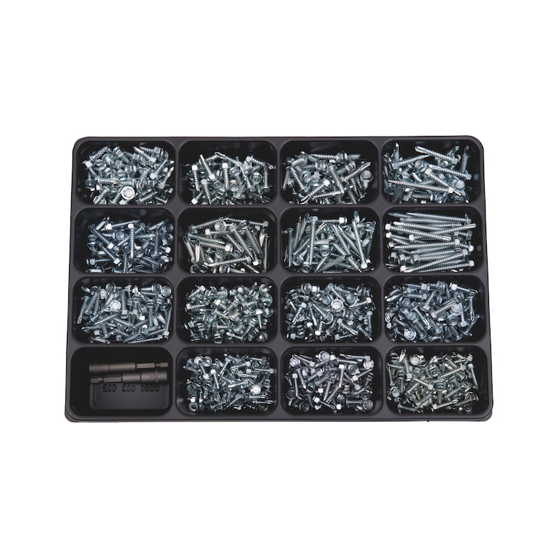 Assortiment de vis autoperceuses pias, tête hexagonale avec collier