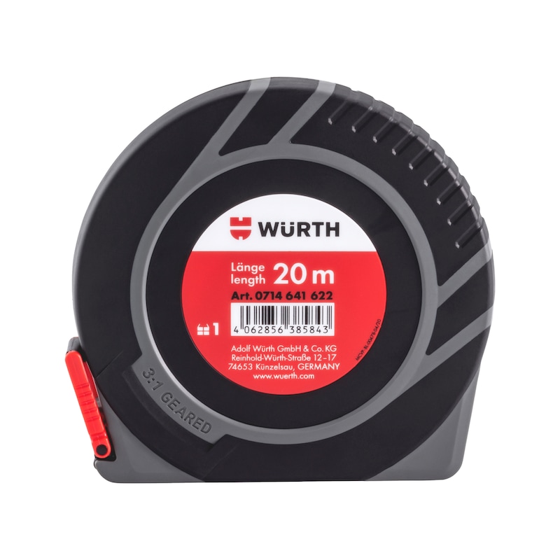 Boîtier avec mètre ruban en fibres de verre avec manivelle