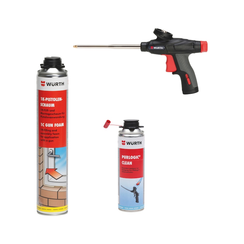 Lot de mousse de montage PU avec pistolet et nettoyant - 14 pcs
