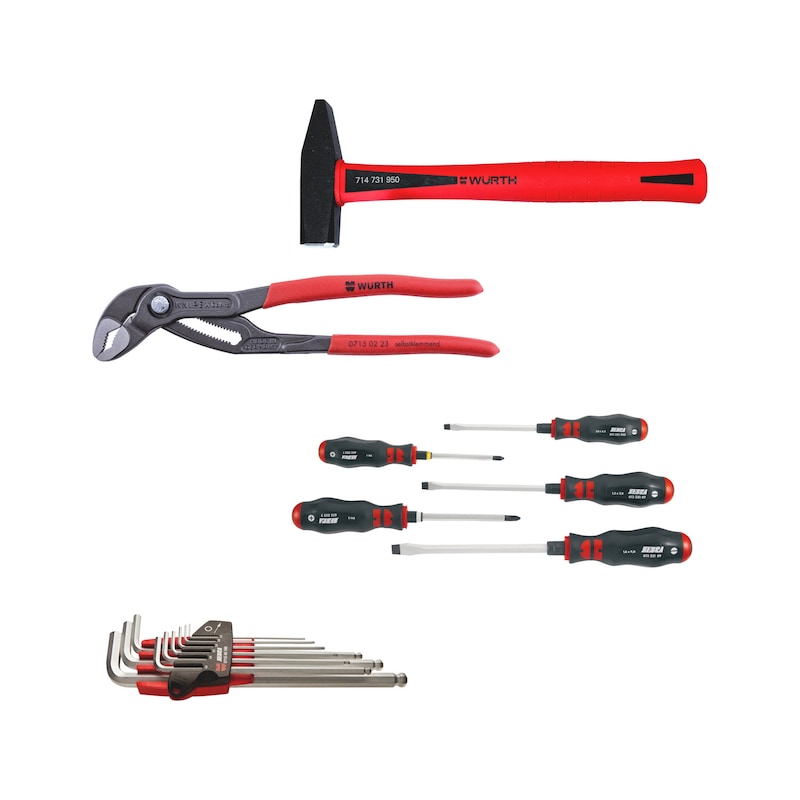 Lot de tournevis plats, clés 6 pans, marteau et pince auto-ajustable - 4 pcs