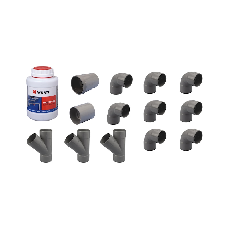 Lot de coudes PVC et colle gel - 161 pcs